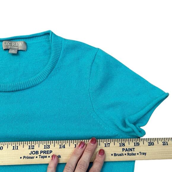 J Crew Cashmere Short Sleeve Sweater Medium Turquoise Minimalist Classic Preppy - Picture 7 of 12